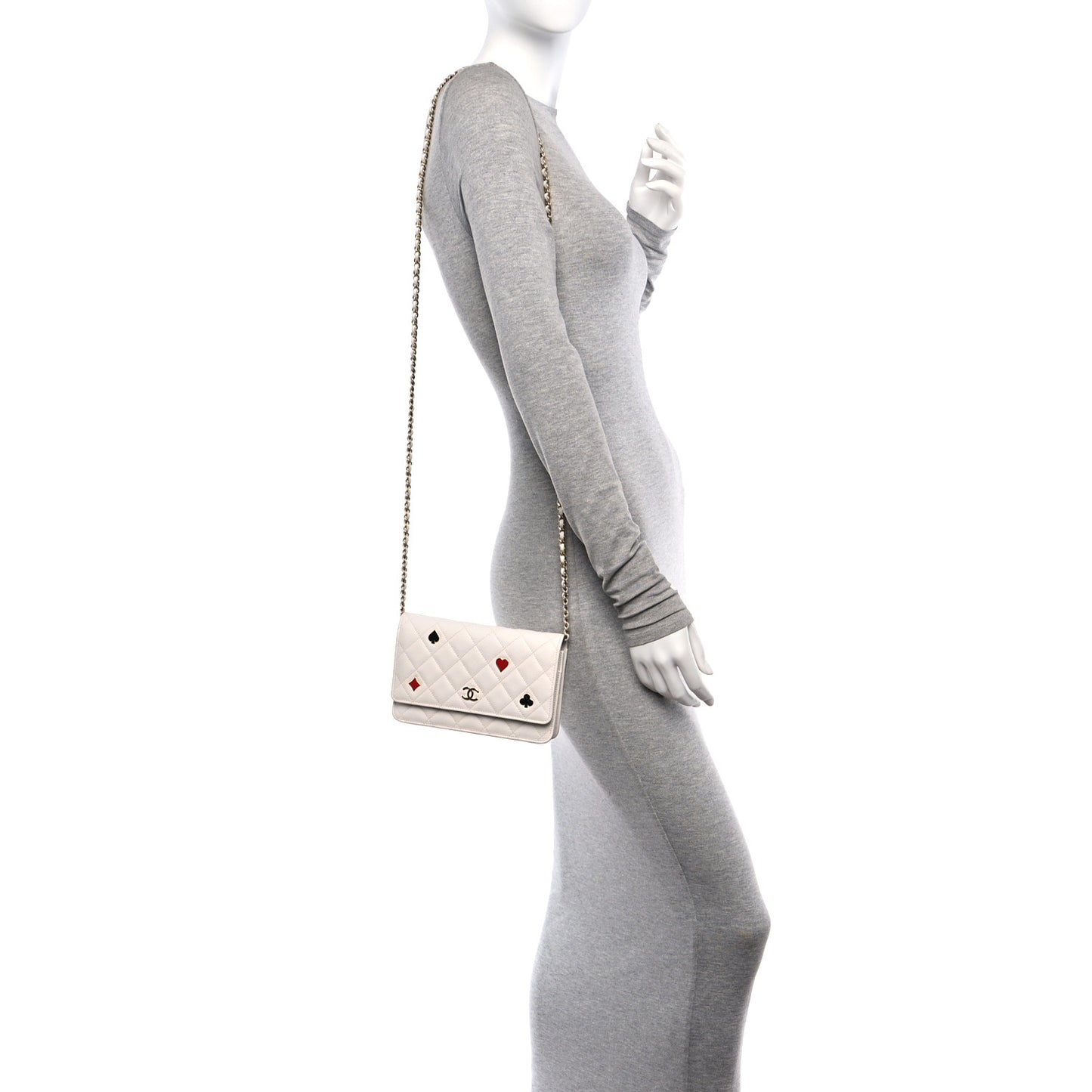 Caviar Quilted Enamel Coco Casino Wallet On Chain WOC White