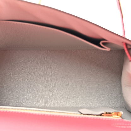 Hermes Chevre Mysore Horseshoe Kelly Sellier 25 Rose Lipstick Gris Pale 5 of 13