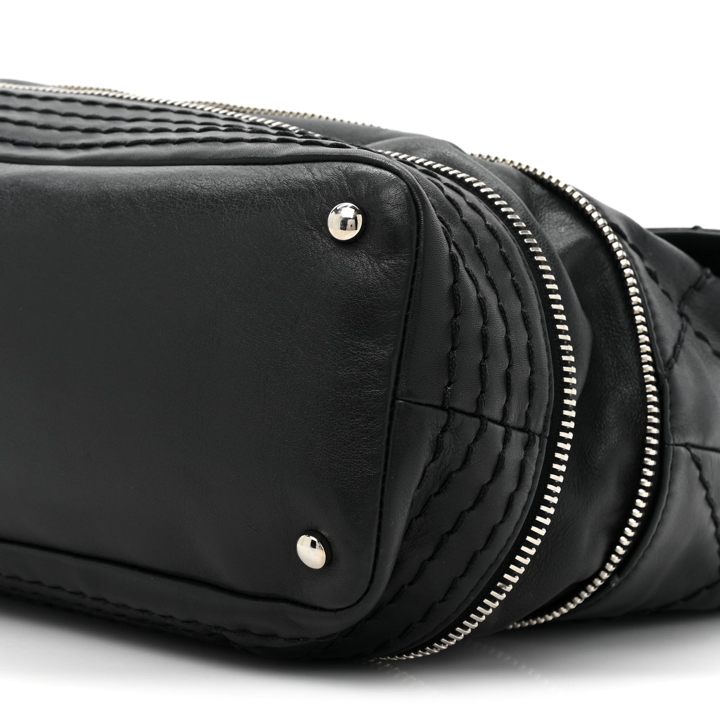 Calfskin Stitched Large Expandable Flap Bag Black