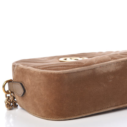 Gucci Velvet Matelasse Small GG Marmont Chain Shoulder Bag Taupe 8 of 15