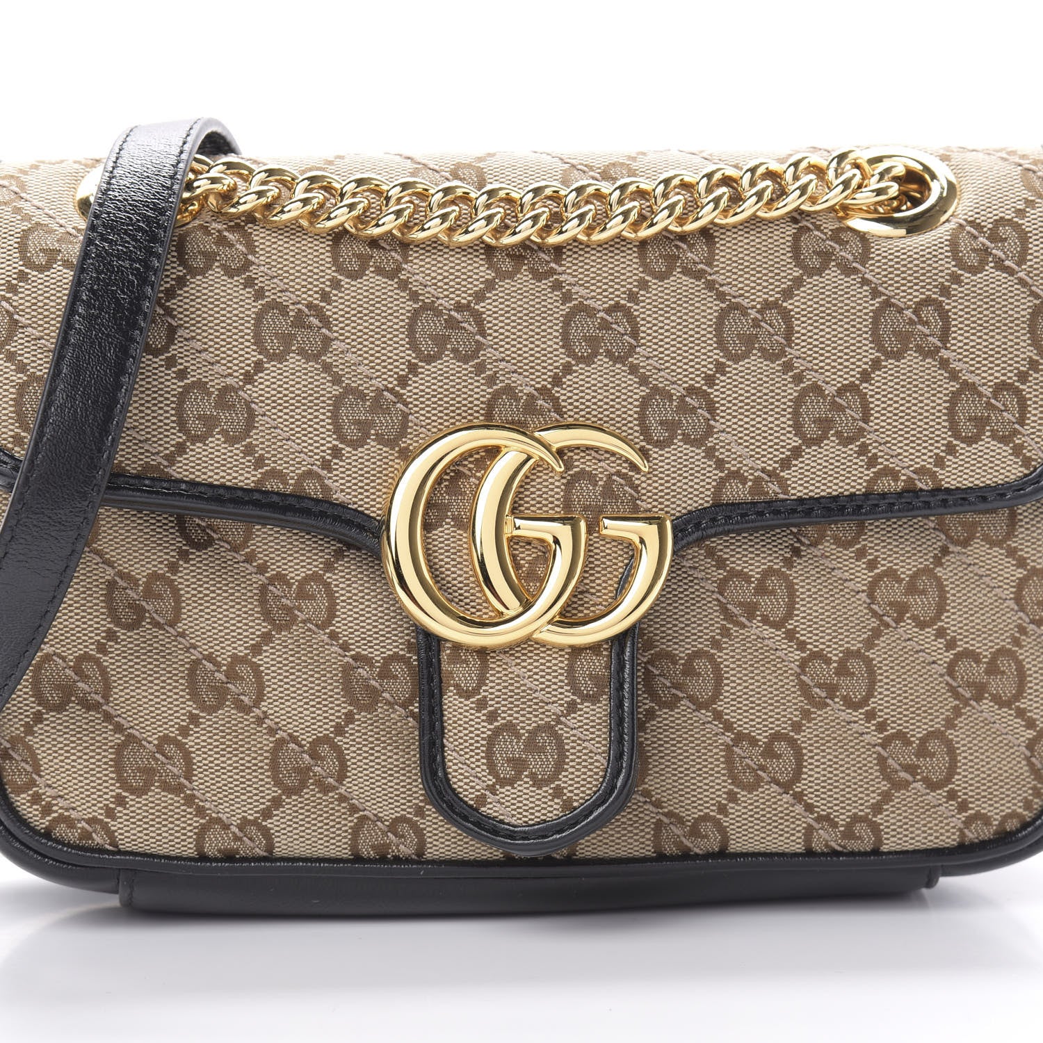 Gucci Monogram Matelasse Diagonal Mini GG Marmont Shoulder Bag Beige Black 8 of 11