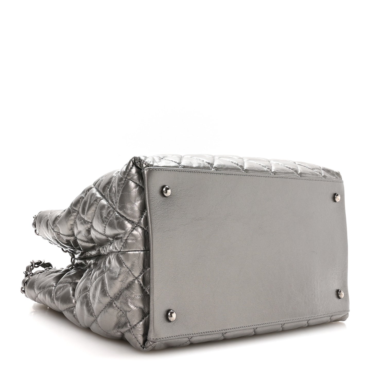 Metallic Calfskin Small Chain Me Tote Silver