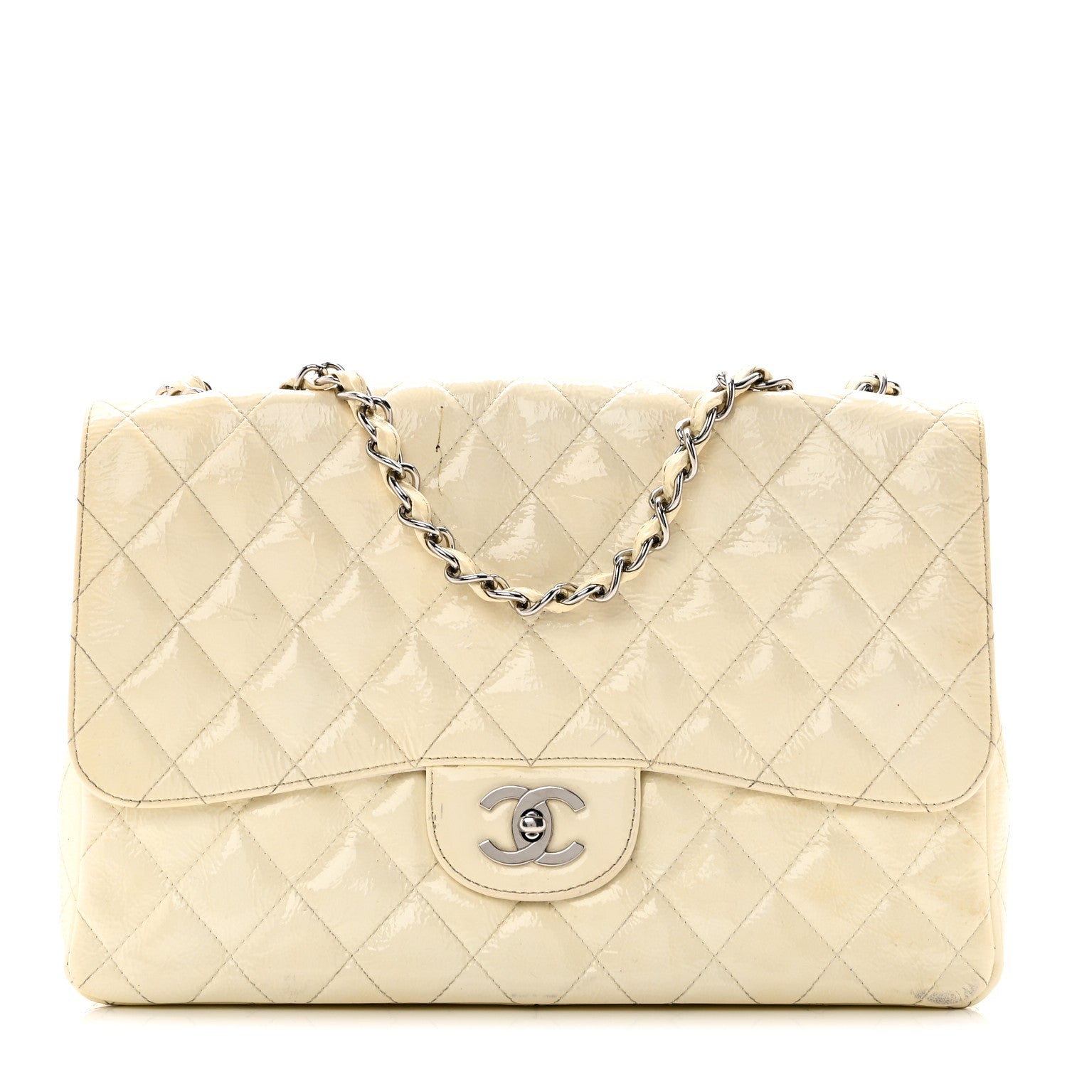 Chanel Distressed Patent Jumbo Single Flap White 1 of 14