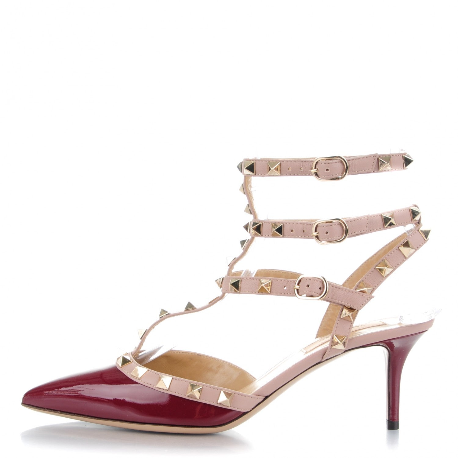 Valentino Garavani Patent Nappa Rockstud Ankle Strap 65mm Pumps 37.5 Crimson Poudre 1 of 7