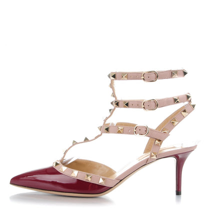 Valentino Garavani Patent Nappa Rockstud Ankle Strap 65mm Pumps 37.5 Crimson Poudre 1 of 7