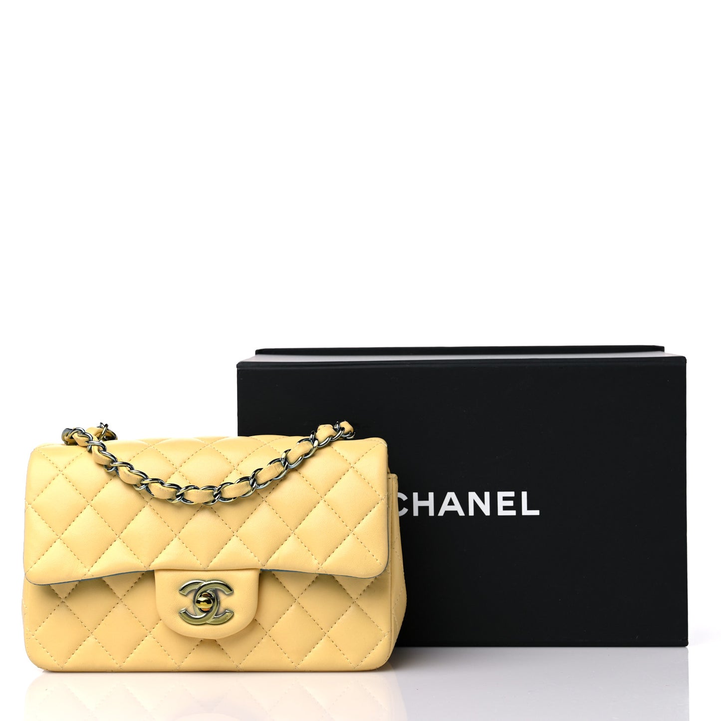 Lambskin Quilted Mini Rectangular Flap Yellow Blue