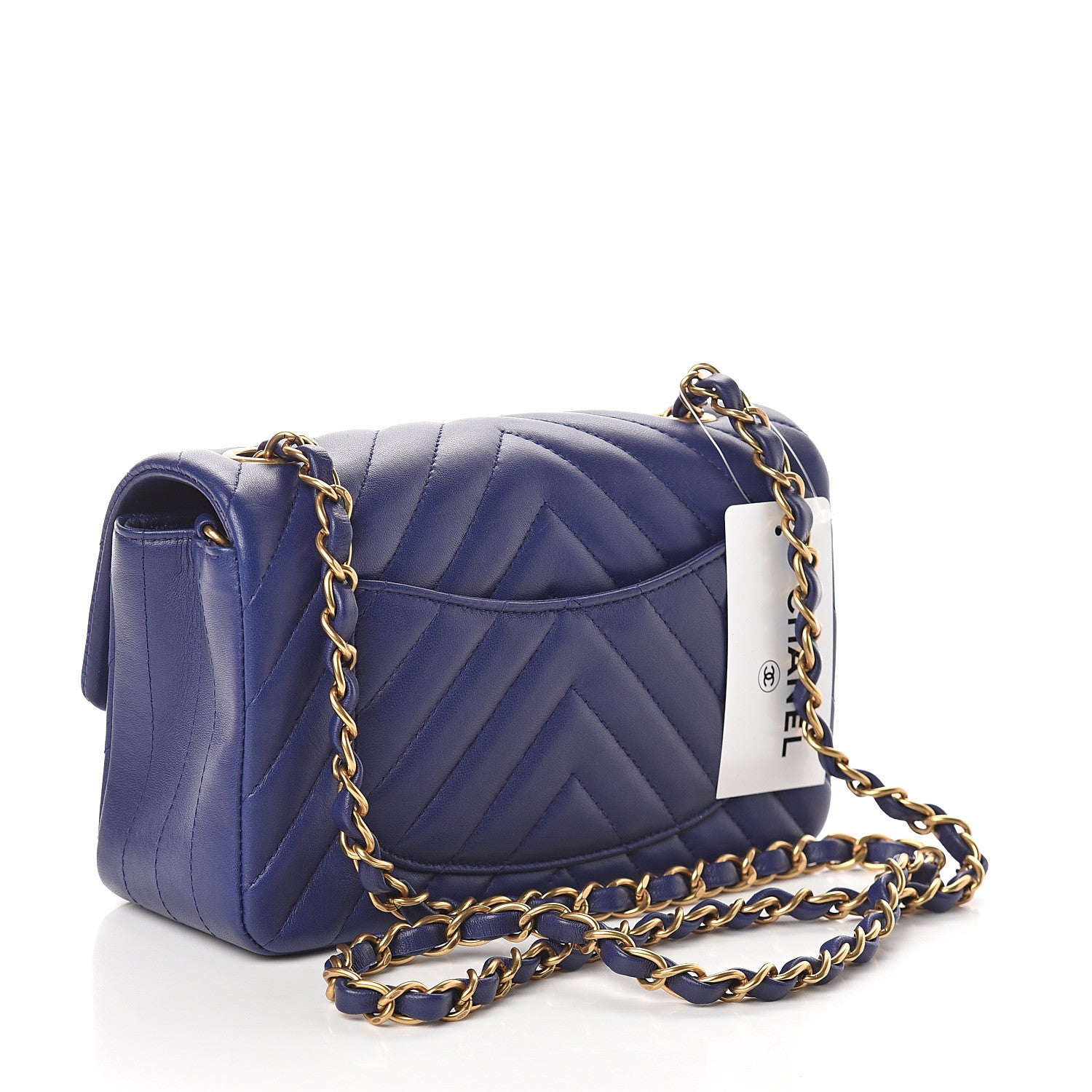 Chanel Lambskin Chevron Quilted Mini Rectangular Flap Blue 2 of 8