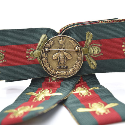 Gucci Ribbon Web Bow Bee Pearl Brooch Red Green 4 of 4