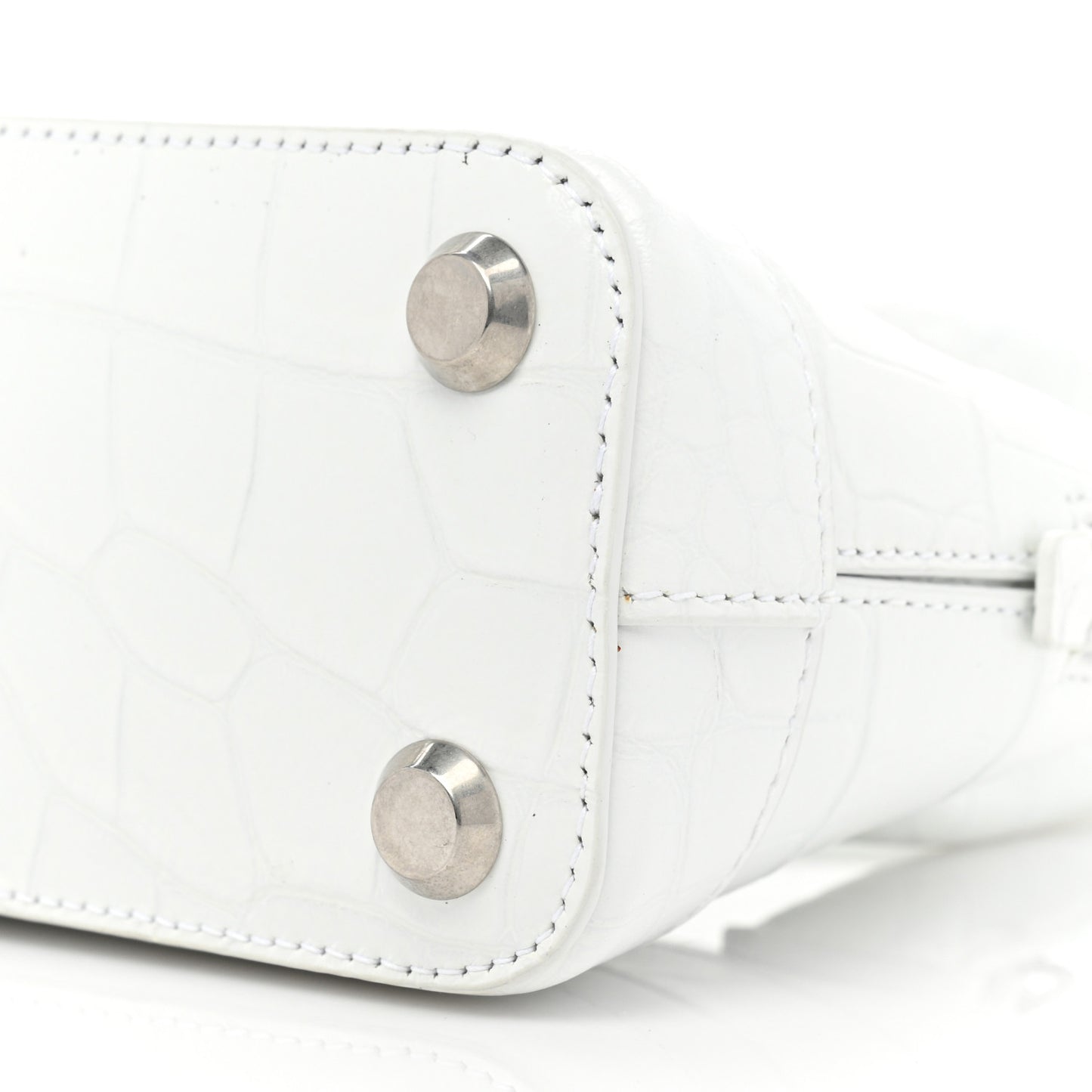 Calfskin Crocodile Embossed XXS Ville Top Handle Bag White Black