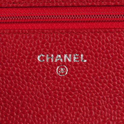 Chanel Caviar Quilted Wallet on Chain WOC Red 7 of 9