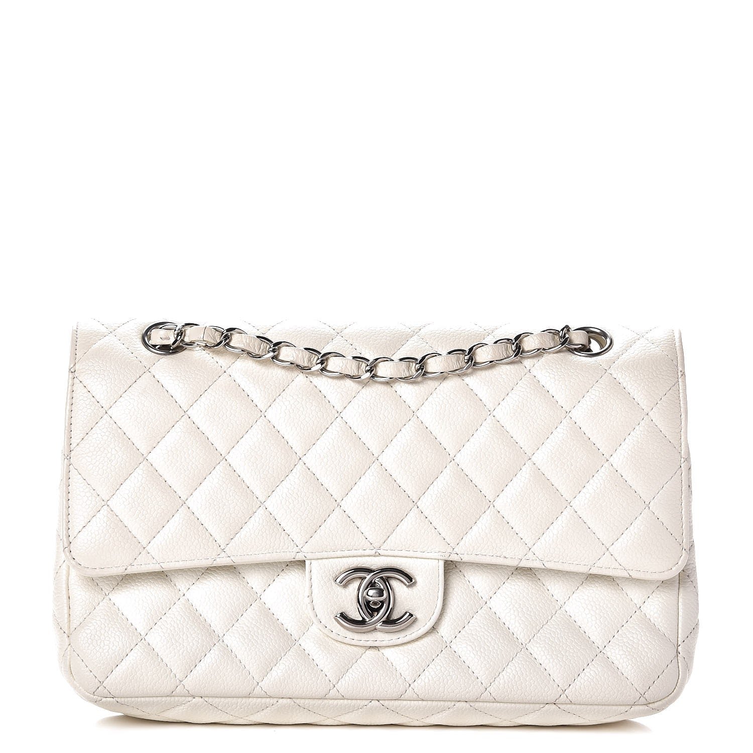 Chanel Washed Caviar Quilted Medium Double Flap White 1 of 9