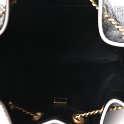 Chanel Braided Raffia Calfskin Quilted Small Chanel 25 Handbag Black White 5 of 11