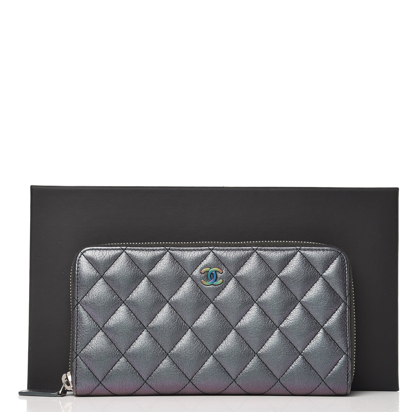 Iridescent Goatskin Quilted Large Gusset Zip Around Wallet Purple