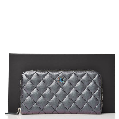 Chanel Iridescent Goatskin Quilted Large Gusset Zip Around Wallet Purple 10 of 10