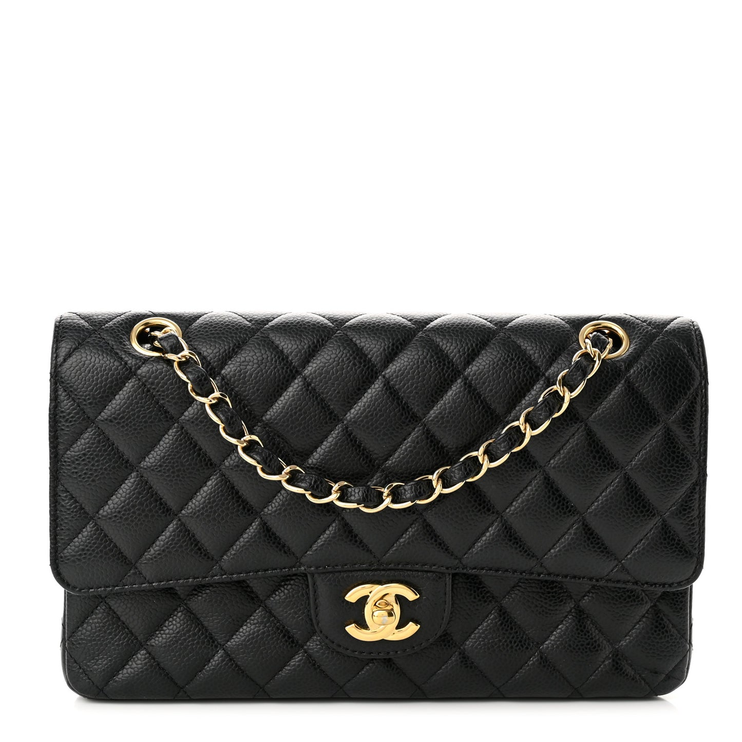 Caviar Quilted Medium Double Flap Black