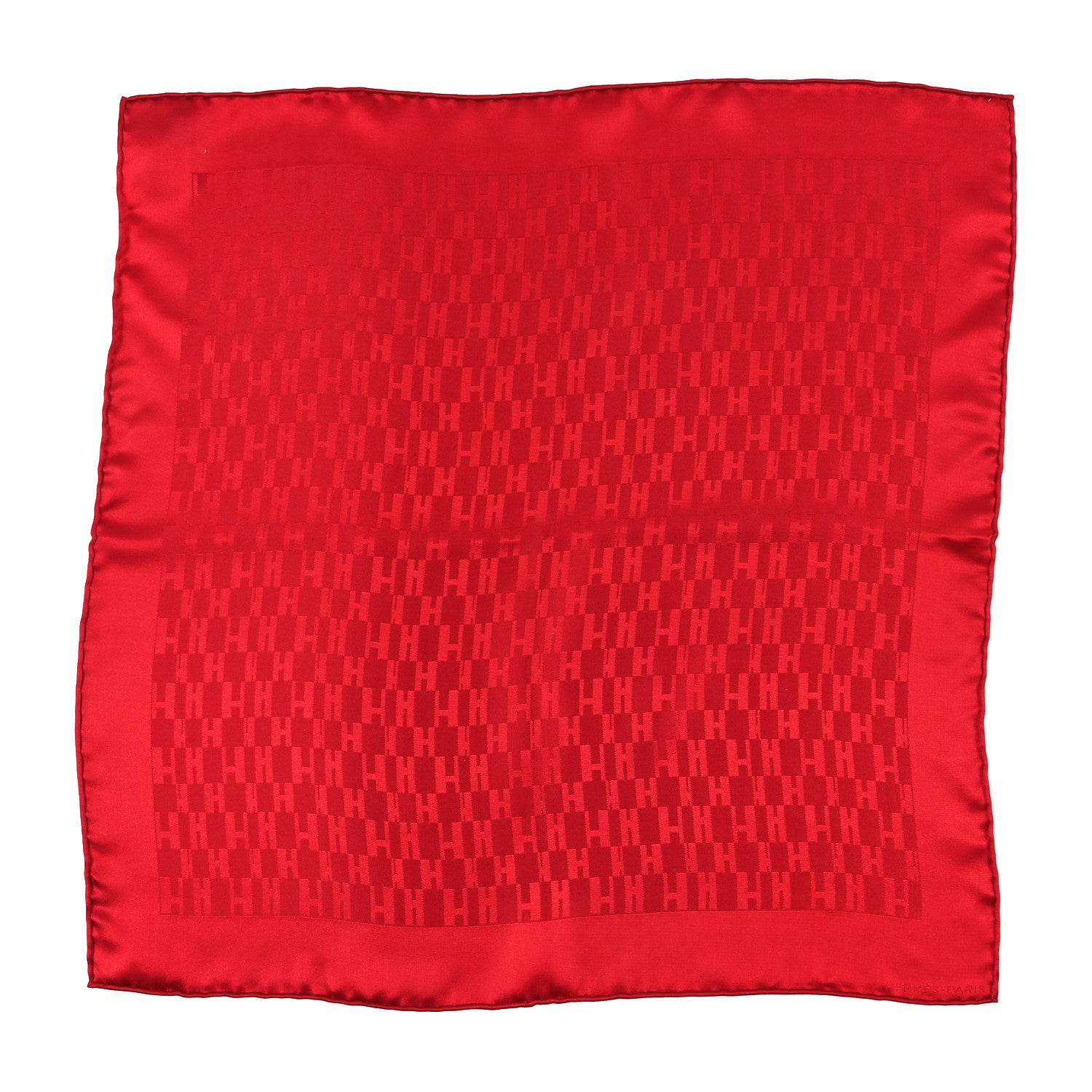 Hermes Silk Faconnee Grand H Pocket Square Scarf 45 Rouge 1 of 3