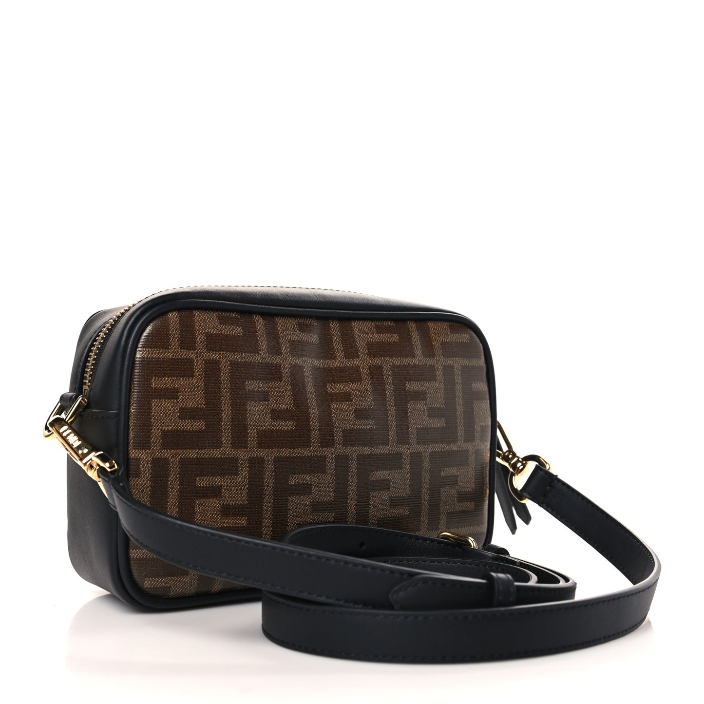 Glazed Fabric Vitello Century FF 1974 Stamp Patch Mini Camera Case Mogano Panna Black