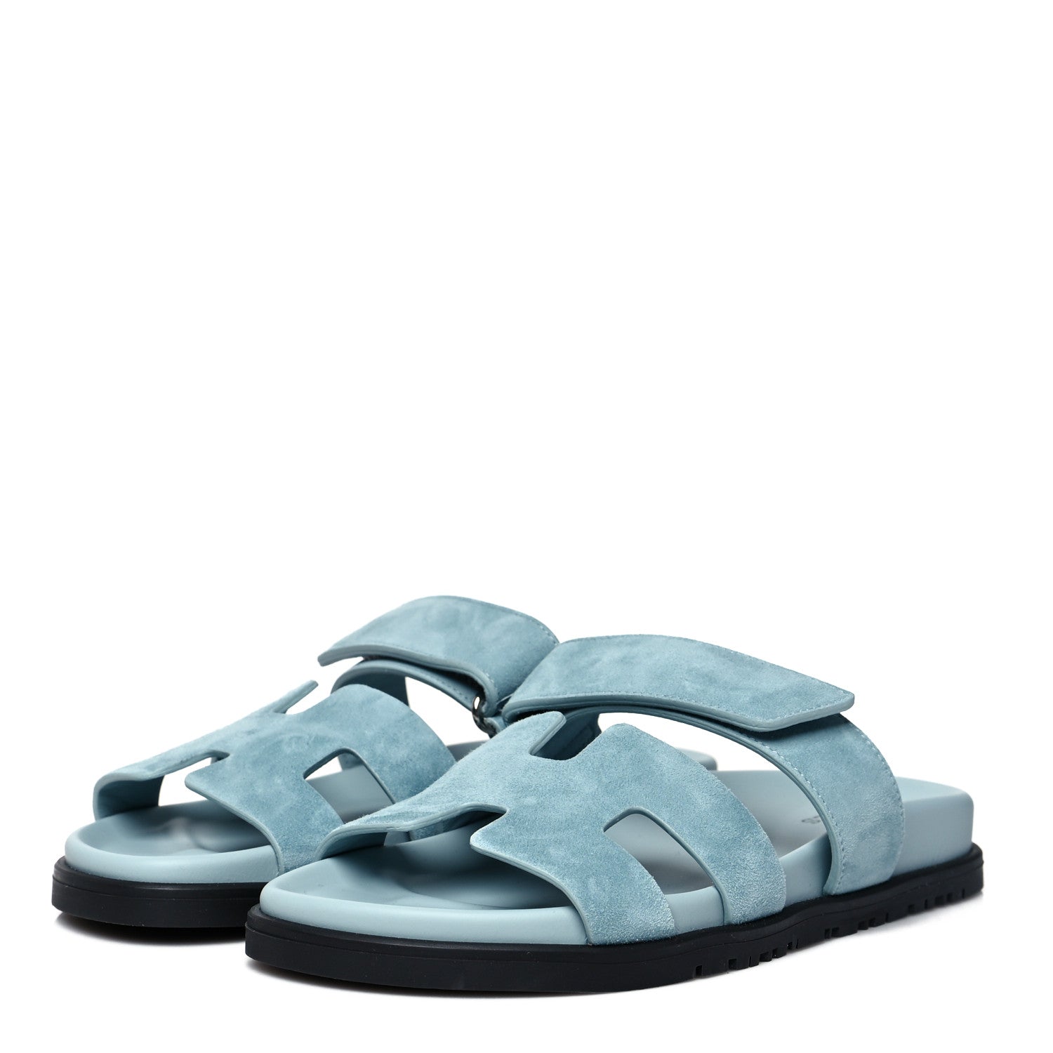 Hermes Suede Goatskin Womens Chypre Sandals 37 Vert d'eau 3 of 8