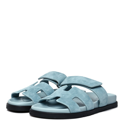 Hermes Suede Goatskin Womens Chypre Sandals 37 Vert d'eau 3 of 8