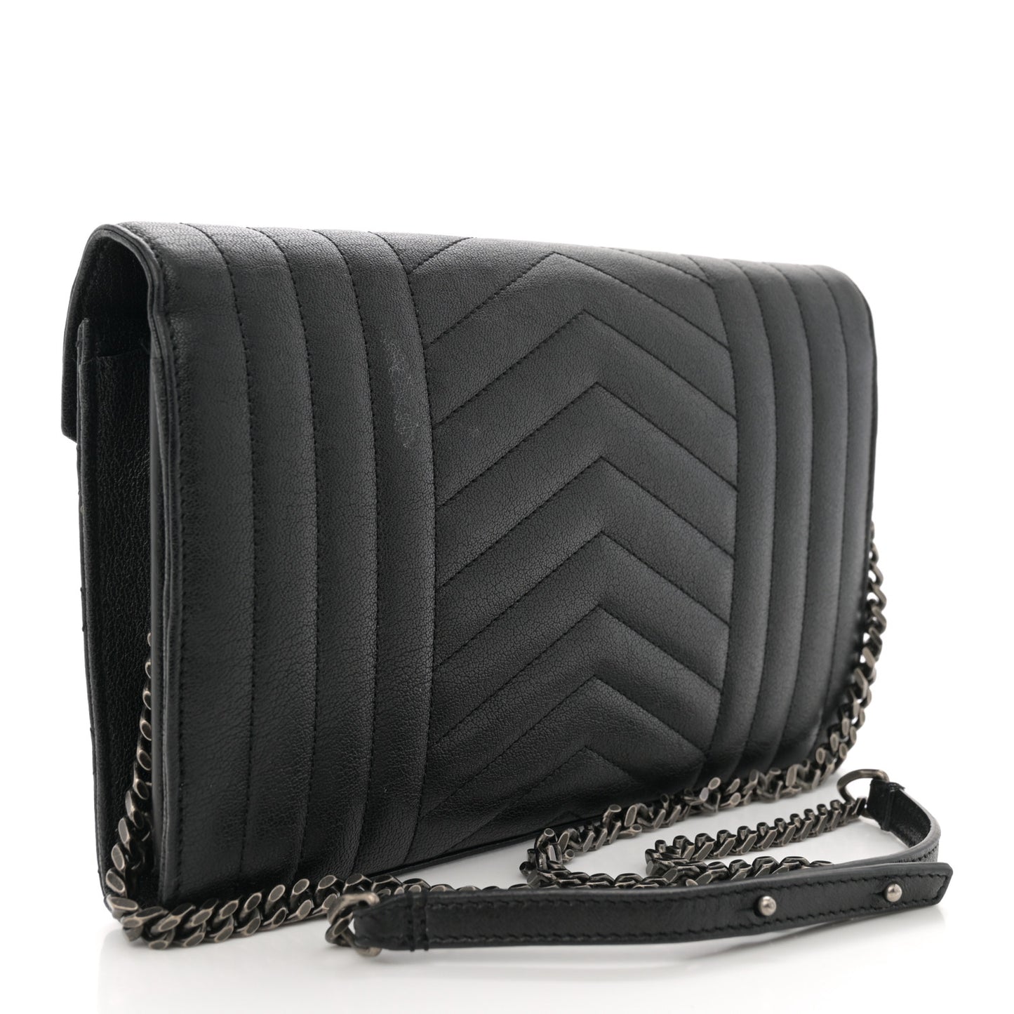 Sheepskin Tri-Quilt Monogram Envelope Chain Wallet Black