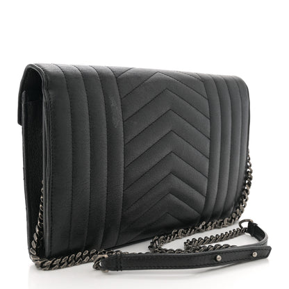 Saint Laurent Sheepskin Tri-Quilt Monogram Envelope Chain Wallet Black 3 of 12