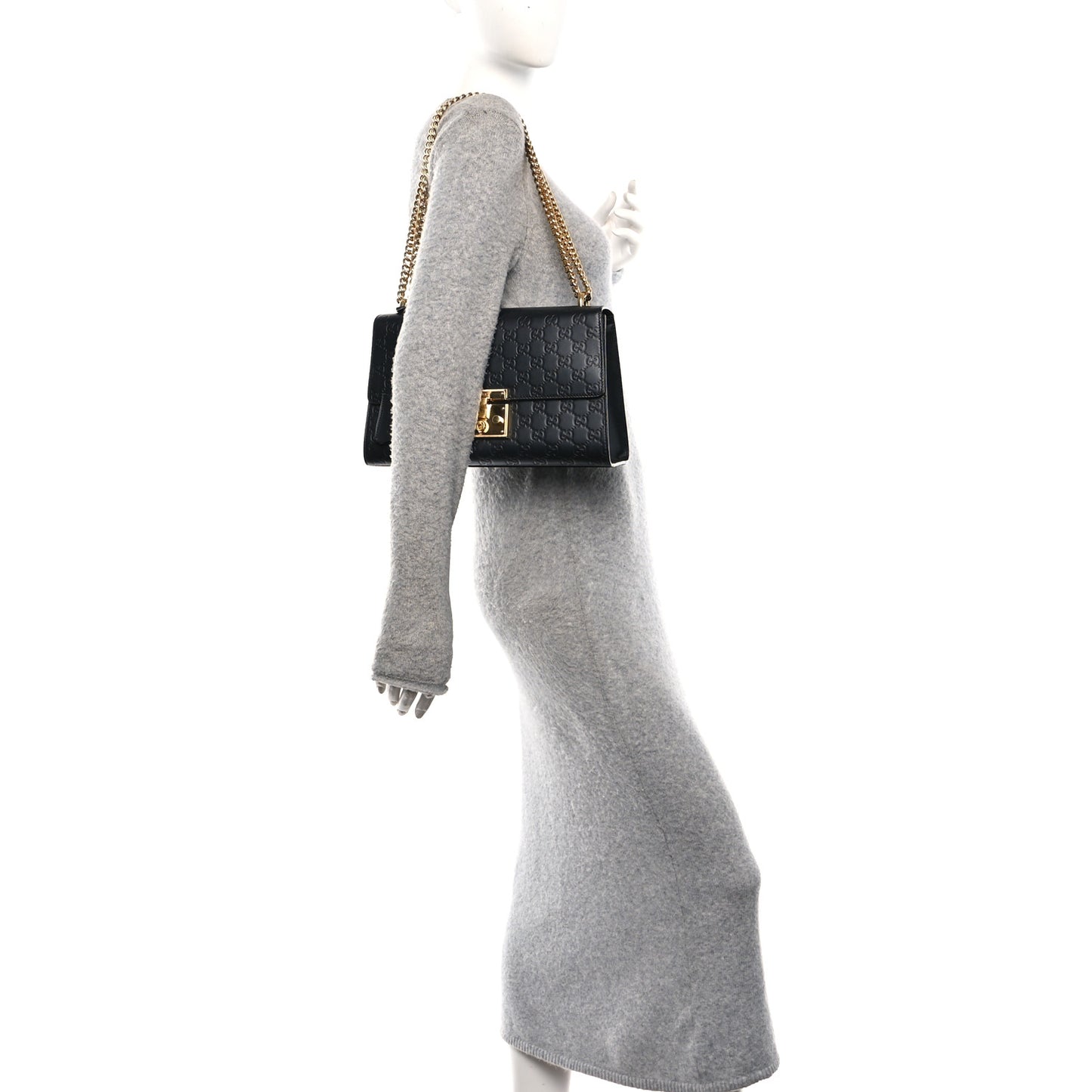 Guccissima Medium Padlock Shoulder Bag Black