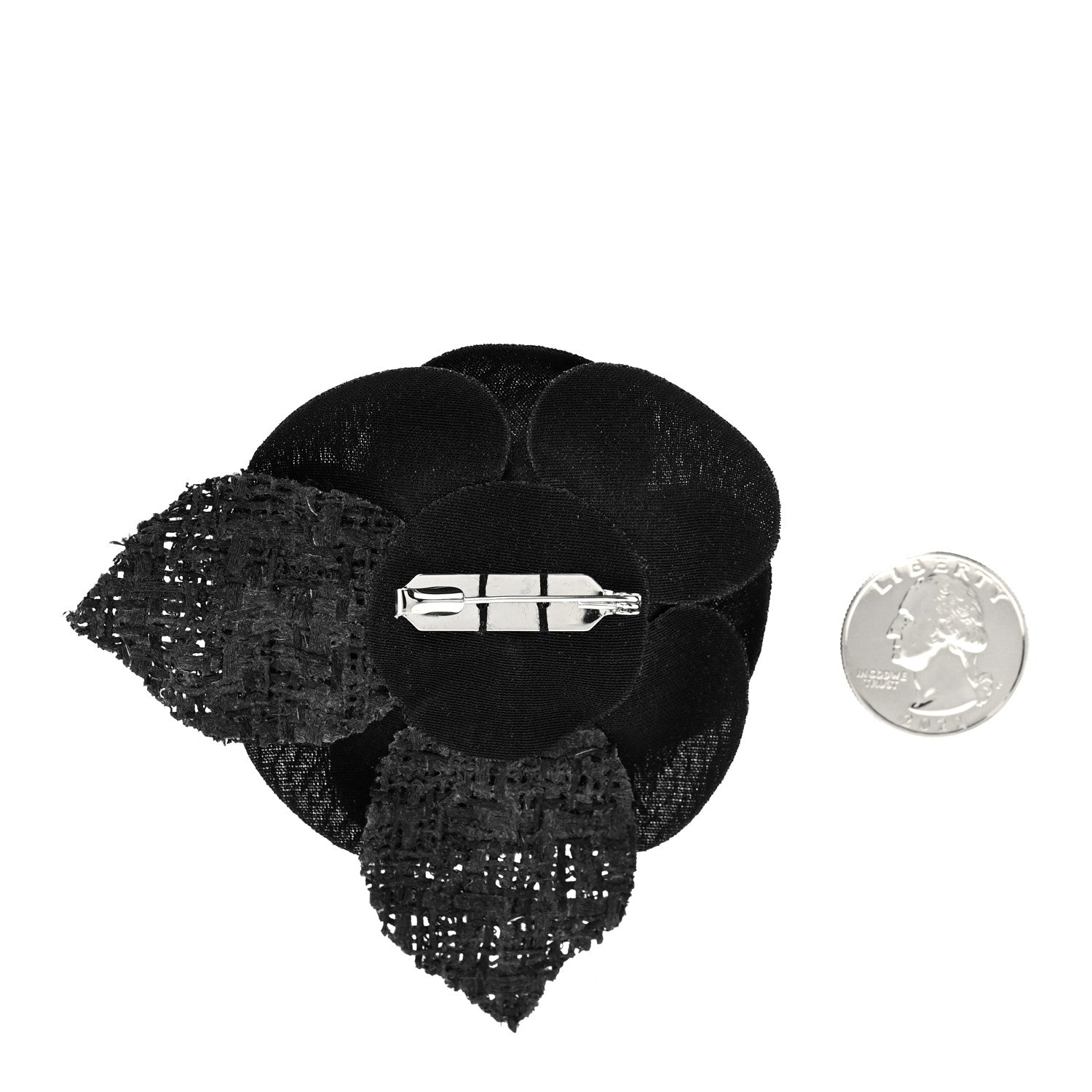 Chanel Tweed Camellia Pin Brooch Black 2 of 4
