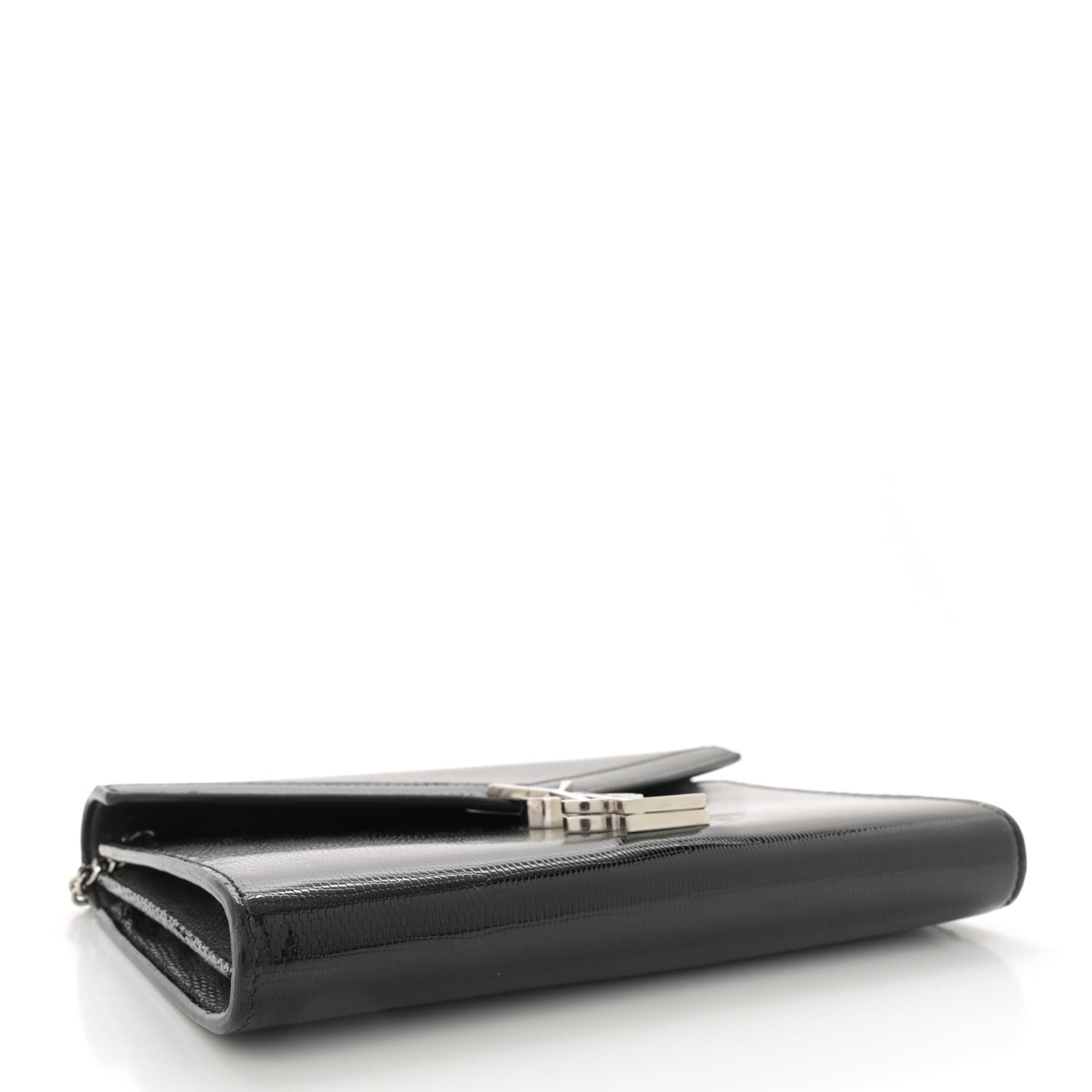 Calfskin Lizard Embossed Monogram Cassandra Chain Wallet Black