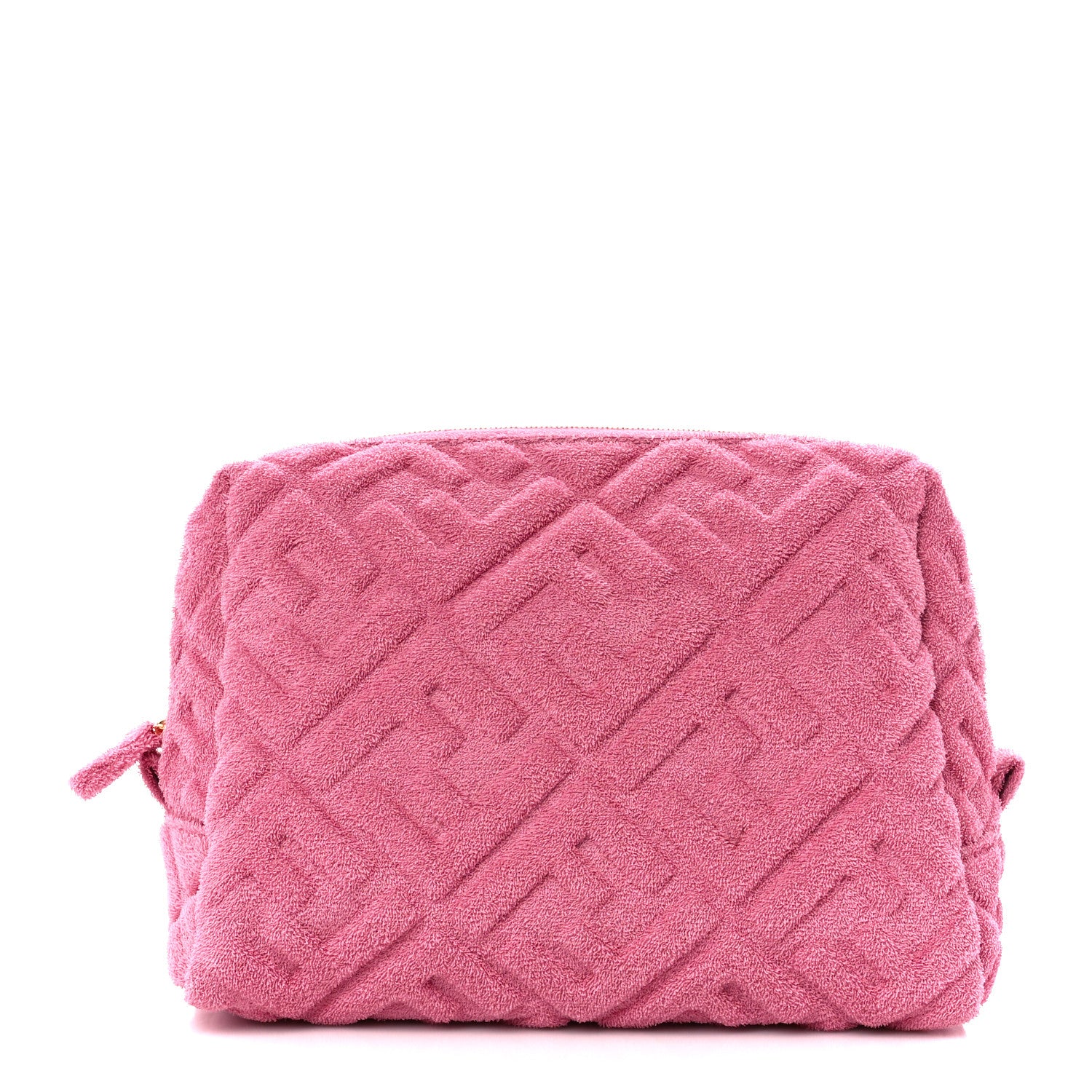 Fendi Terry Cloth Vitello Century Matte FF 1974 Embossed Medium Trapezoid Beauty Pouch Lollypop 1 of 10
