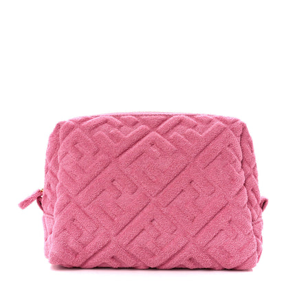 Fendi Terry Cloth Vitello Century Matte FF 1974 Embossed Medium Trapezoid Beauty Pouch Lollypop 1 of 10