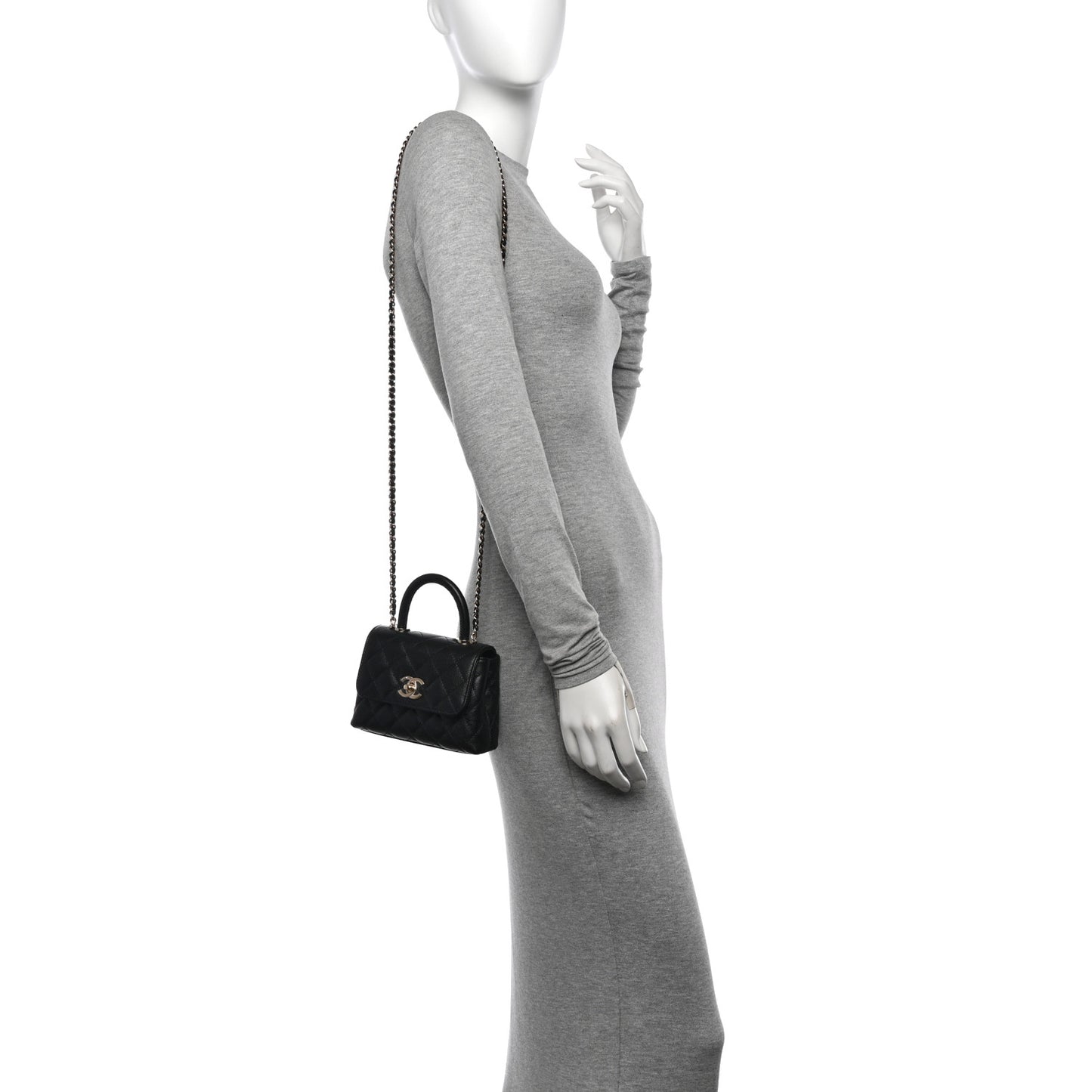 Caviar Quilted Coco Handle Clutch With Chain Black