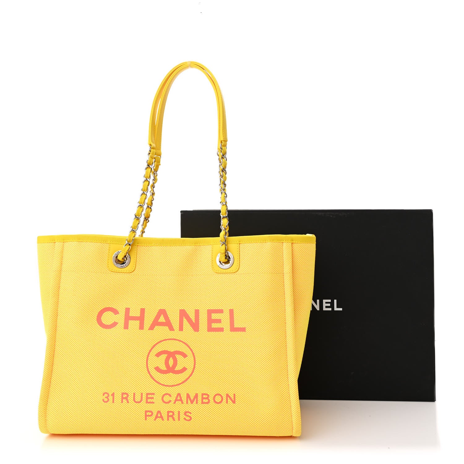 Chanel Mixed Fibers Small Deauville Tote Yellow Orange 11 of 11