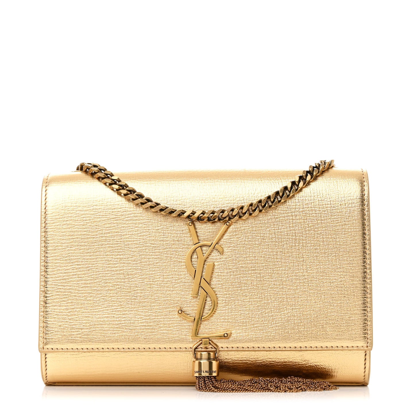 Metallic Calfskin Small Classic Monogram Kate Tassel Satchel Gold