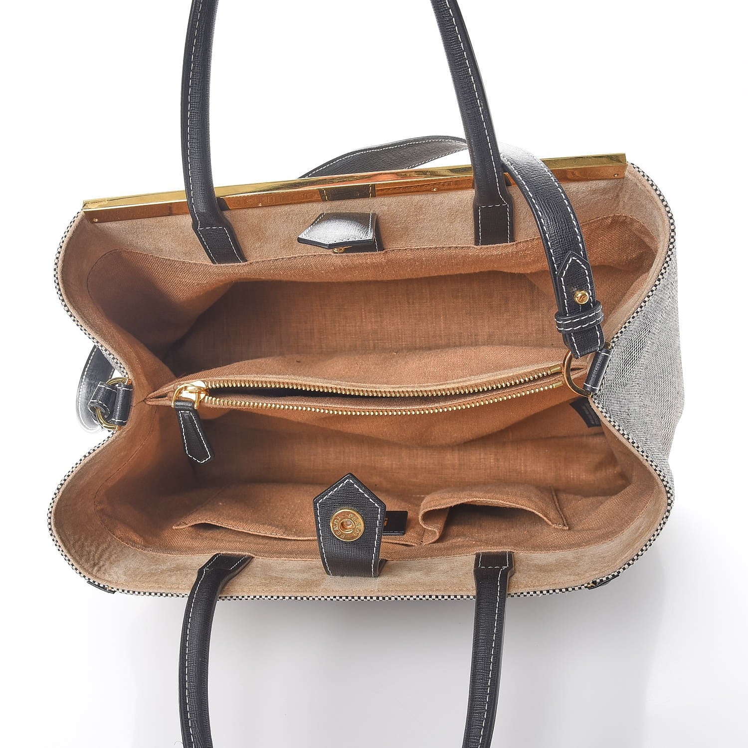 Fendi Canvas Vitello Regular 2Jours Tote Bianco Black 6 of 11