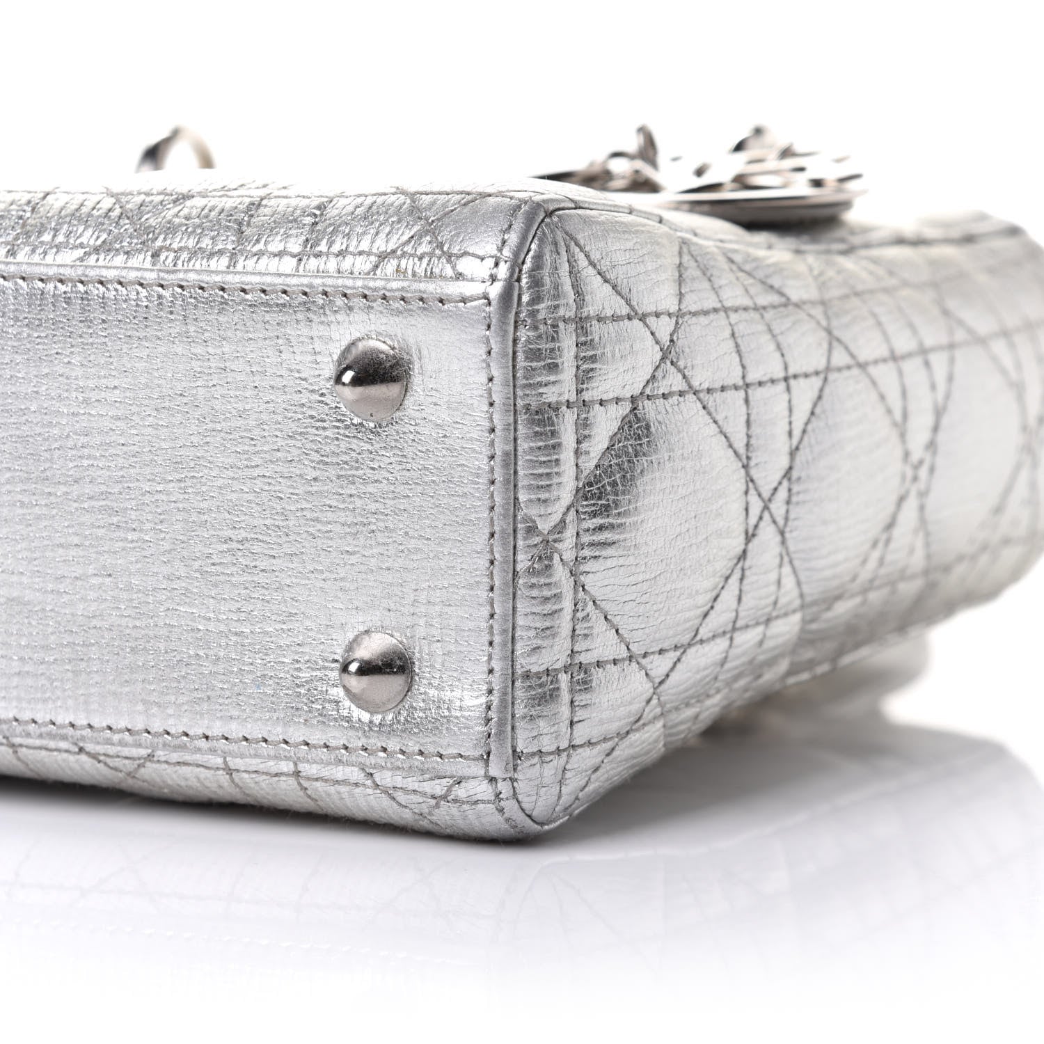 Christian Dior Metallic Grained Calfskin Cannage Small Lucky Badges My Lady Dior Silver 11 of 11