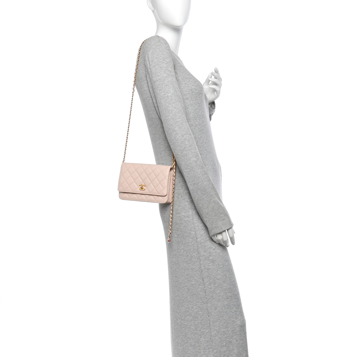 Chanel Lambskin Quilted CC Pearl Crush Wallet on Chain WOC Light Beige 2 of 13