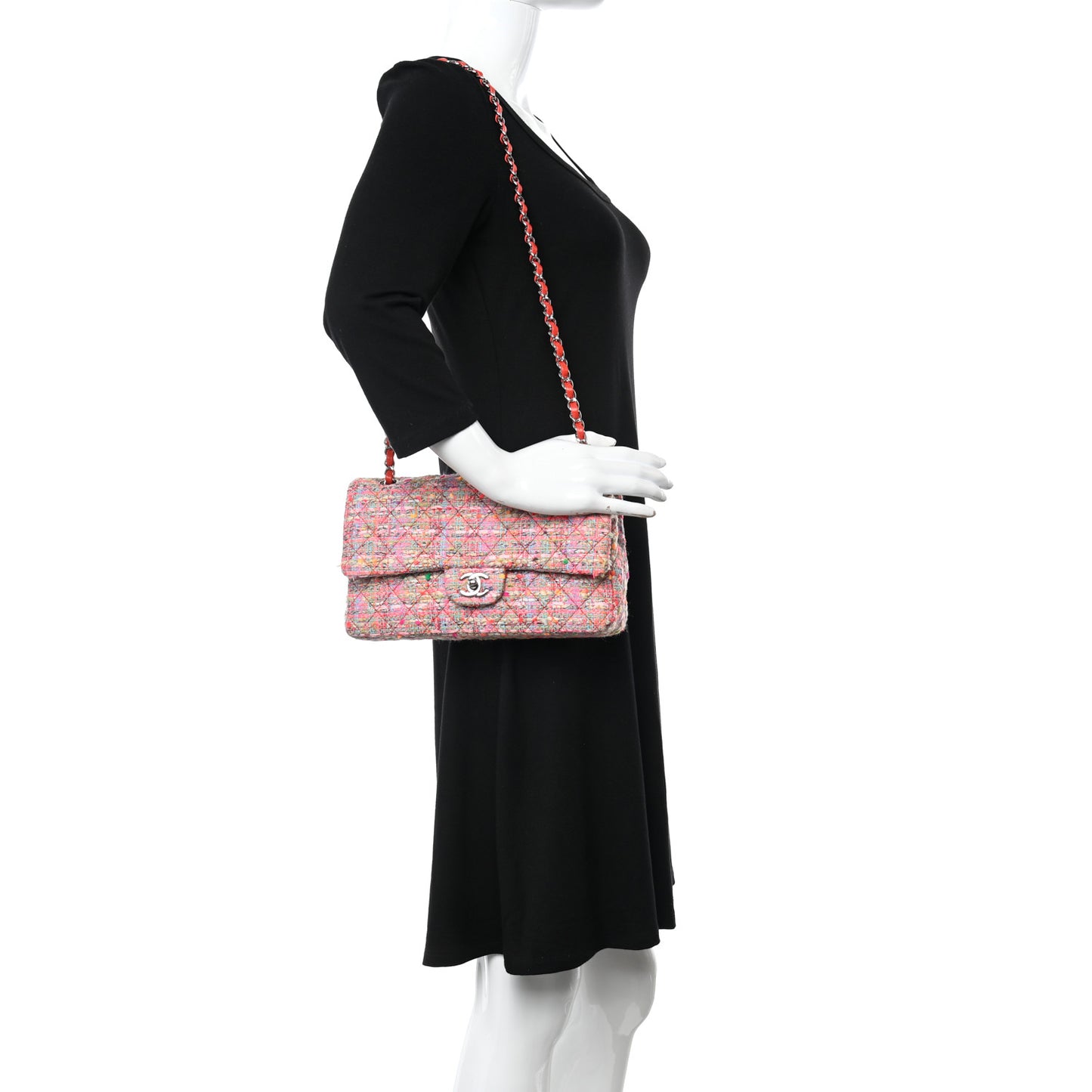 Tweed Quilted Medium Double Flap Multicolor