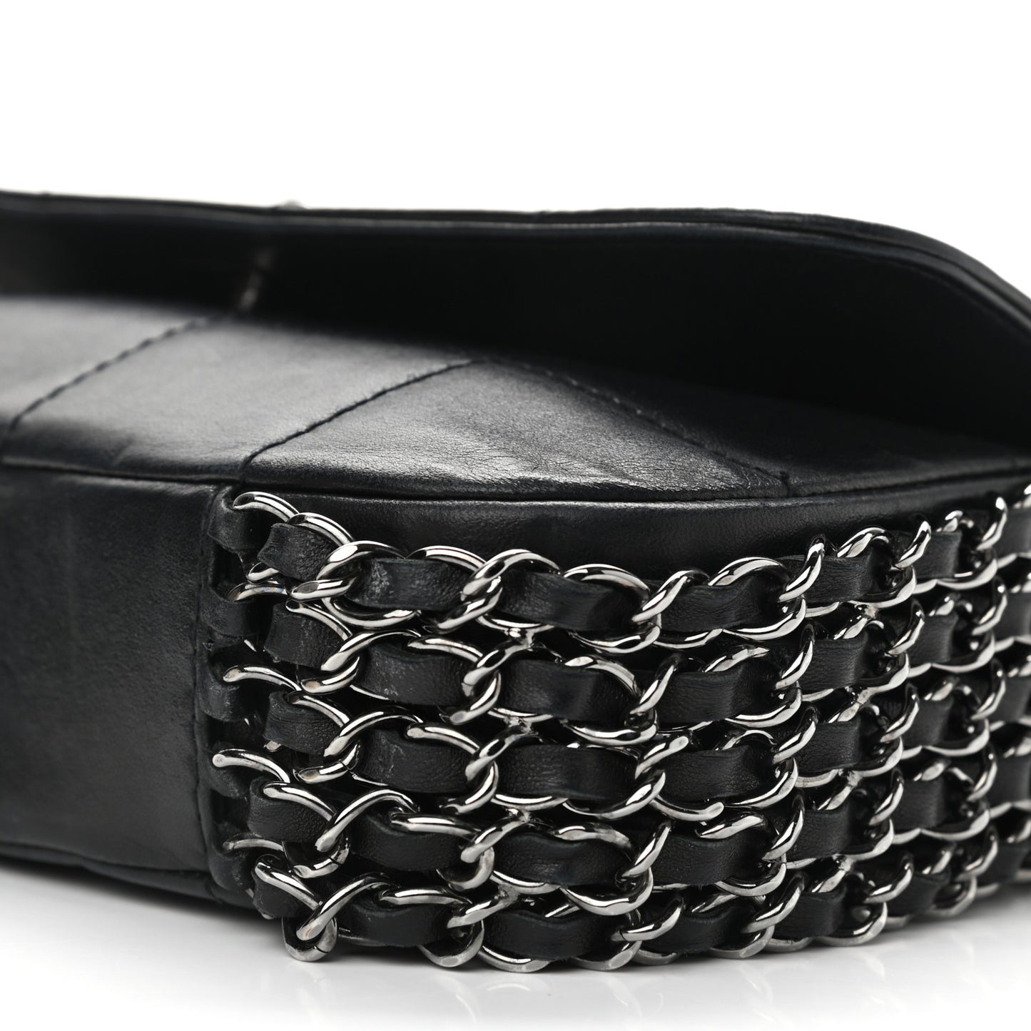 Lambskin Chocolate Bar Quilted Lambskin 5 Chain Flap Black