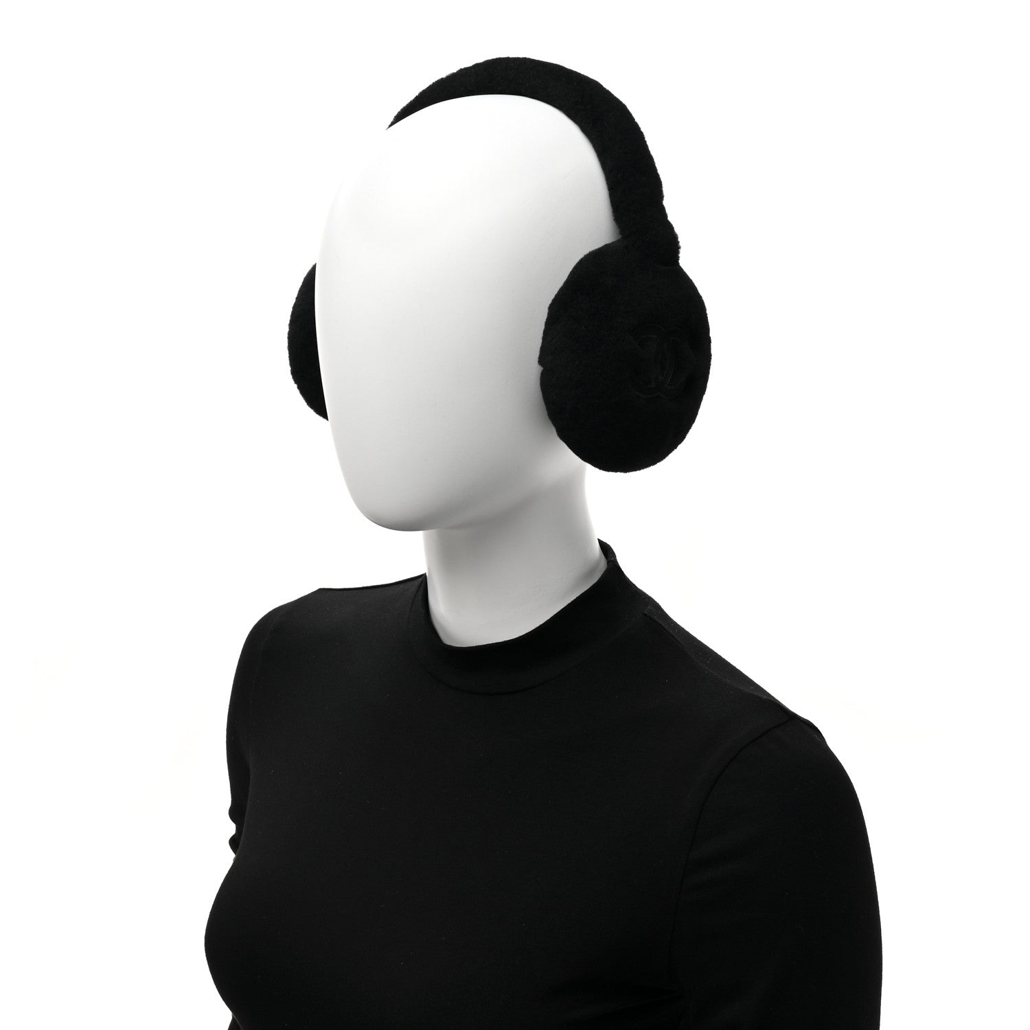 Chanel Shearling CC Ear Muffs Black 2 of 6