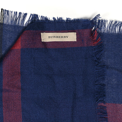 Burberry Silk Cashmere Half Mega Check Scarf Navy Blue 4 of 5