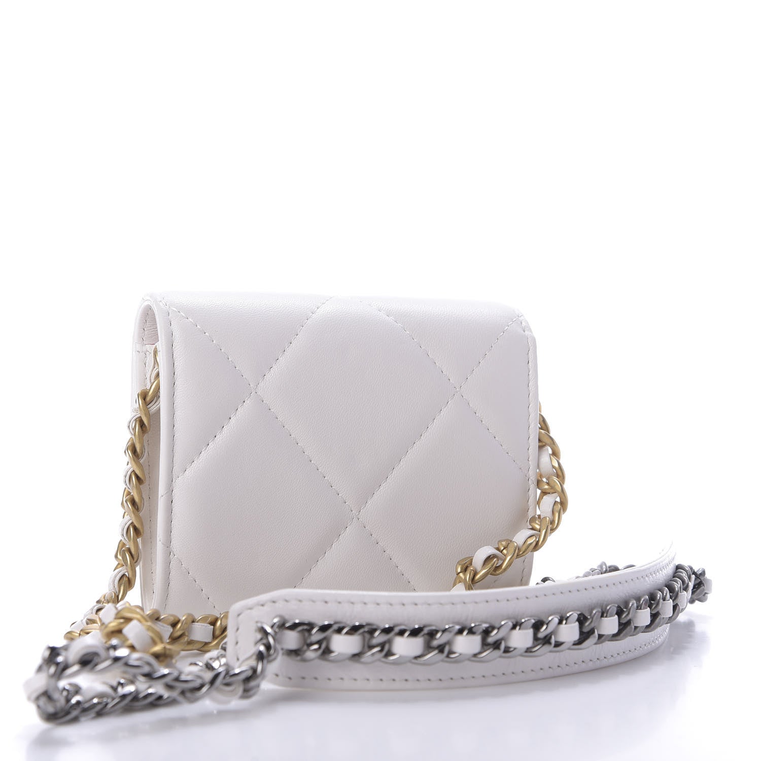 Chanel Lambskin Quilted 19 Flap Coin Purse With Chain White 3 of 10