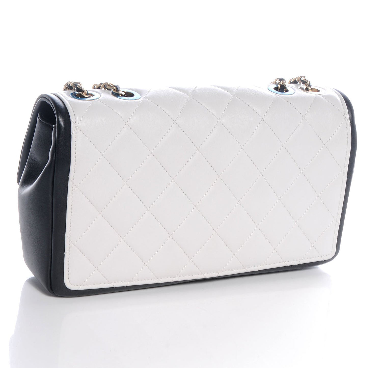 Calfskin Quilted Graphic Flap Bag Black White