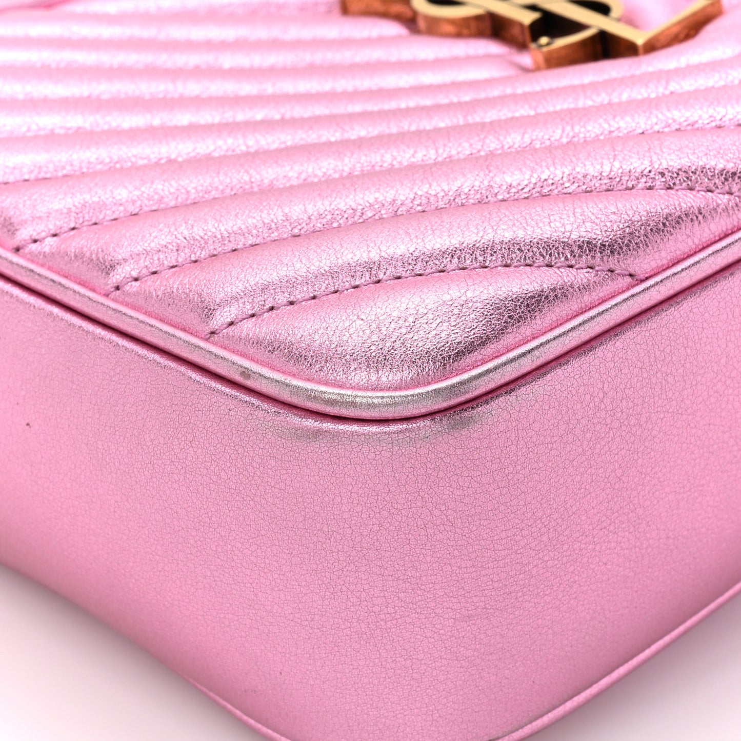SAINT LAURENT Metallic Calfskin Matelasse Monogram Lou Camera Bag Vegas Pink