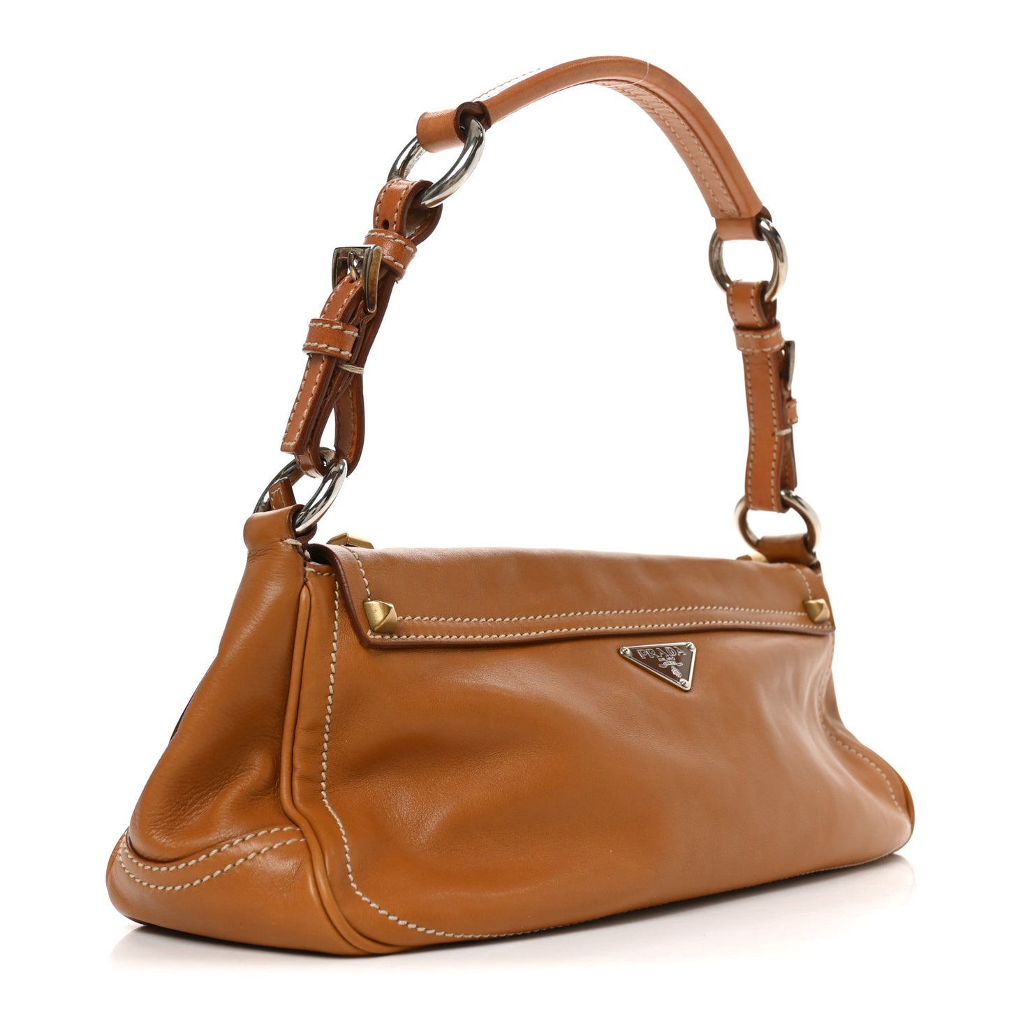 Calfskin Studded Shoulder Bag  Caramel