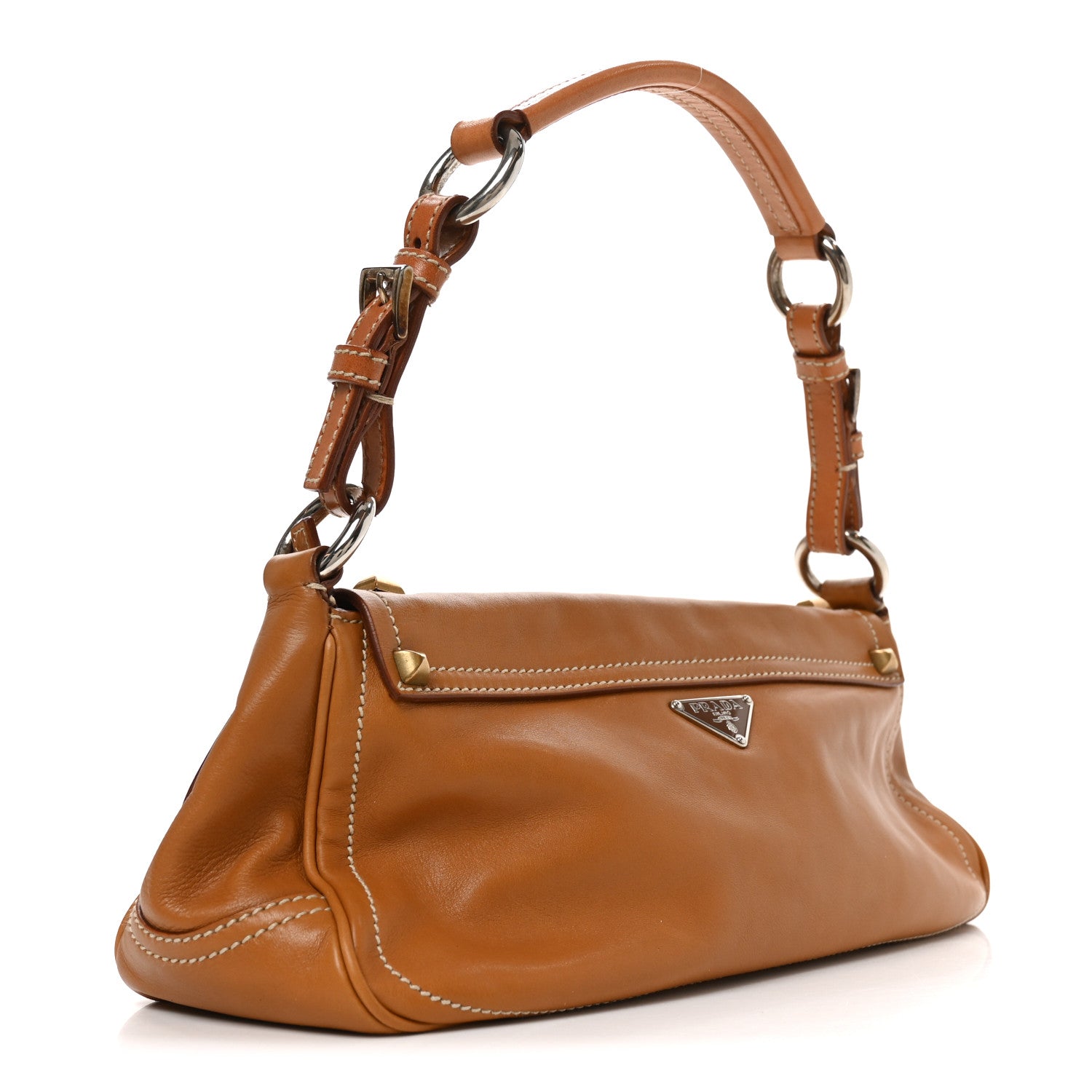 Prada Calfskin Studded Shoulder Bag  Caramel 3 of 9