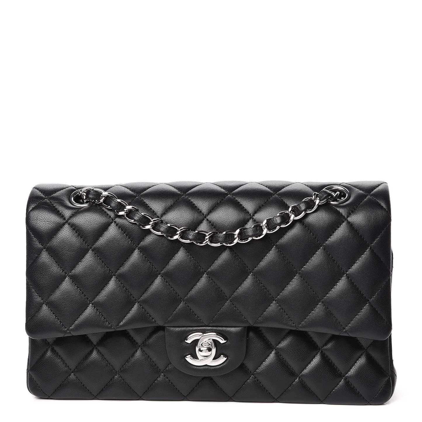Lambskin Quilted Medium Double Flap Black