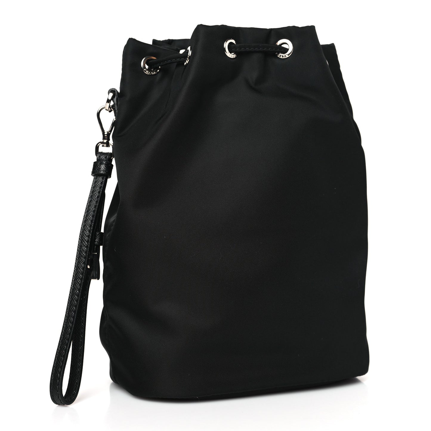 Saffiano Tessuto Nylon Vela Bucket Wristlet Black