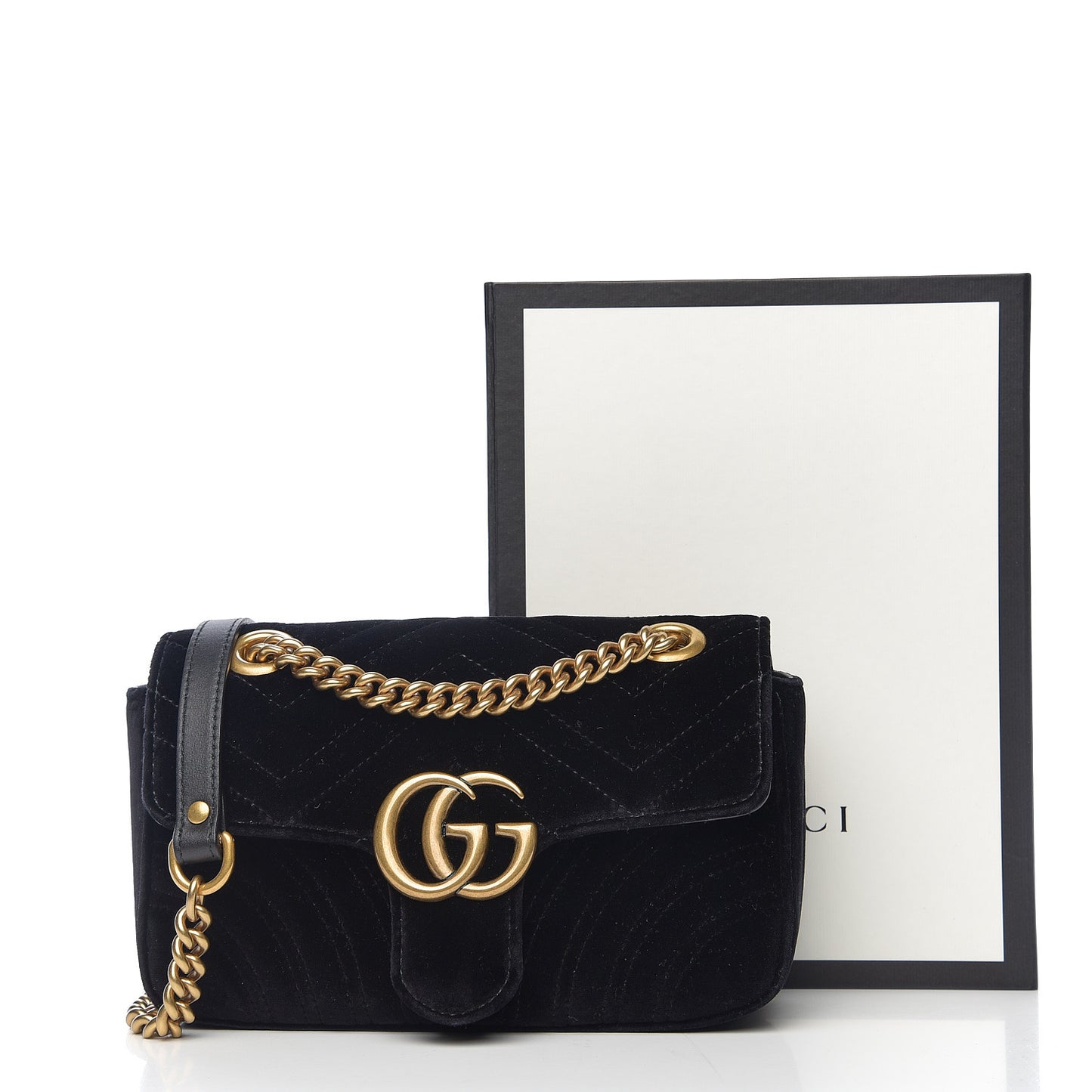 Velvet Matelasse Mini GG Marmont Shoulder Bag Black