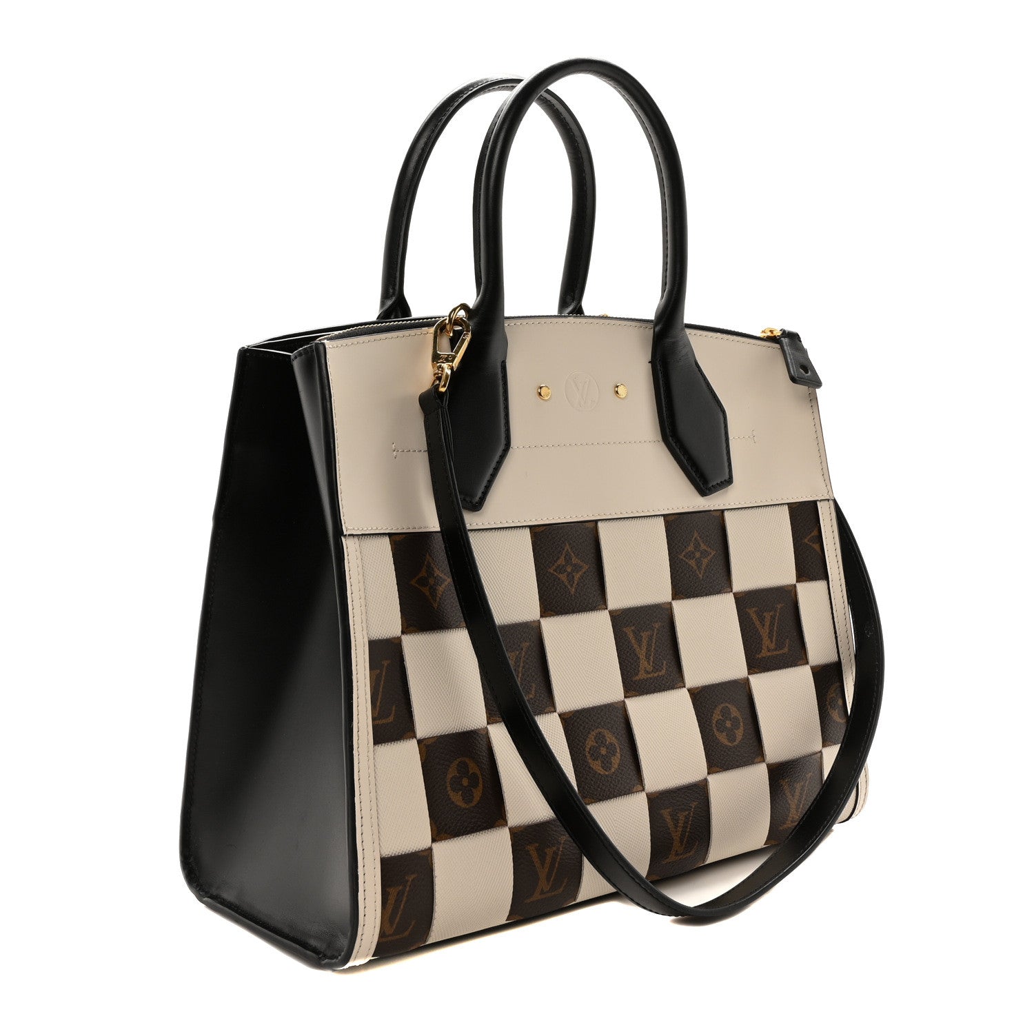 Louis Vuitton Calfskin Monogram Damier Tressage City Steamer MM Creme 3 of 9