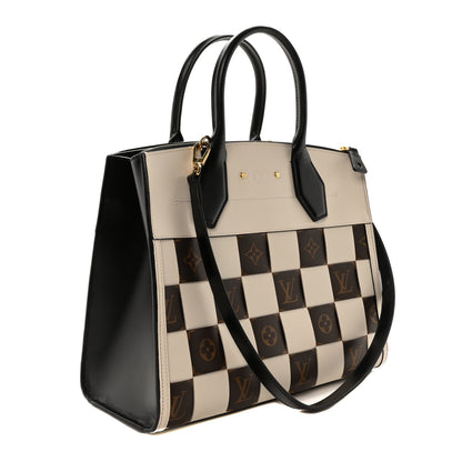 Louis Vuitton Calfskin Monogram Damier Tressage City Steamer MM Creme 3 of 9